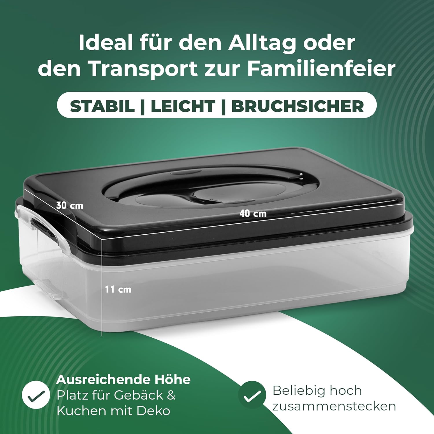 Novaliv Kuchen-Transportbox mit drei Etagen und Deckel (Rechteckig 40 x 30 cm) Aufbewahrungsbox mit Sicherheitsverschluss & Einlage Party-Box Container Tortentransportbox Tortenbehälter bei Marktkauf online bestellen