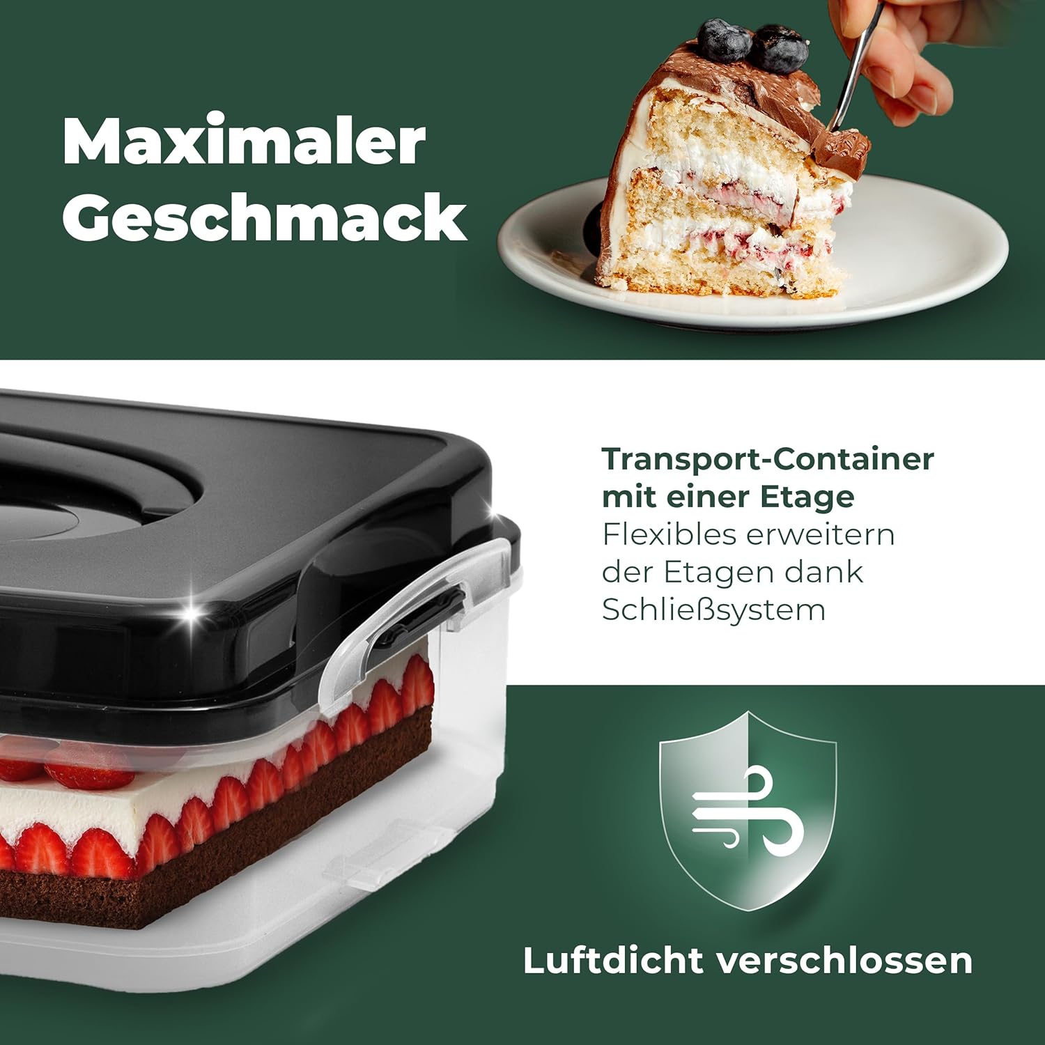 Novaliv Kuchen-Transportbox mit drei Etagen und Deckel (Rechteckig 40 x 30 cm) Aufbewahrungsbox mit Sicherheitsverschluss & Einlage Party-Box Container Tortentransportbox Tortenbehälter bei Marktkauf online bestellen
