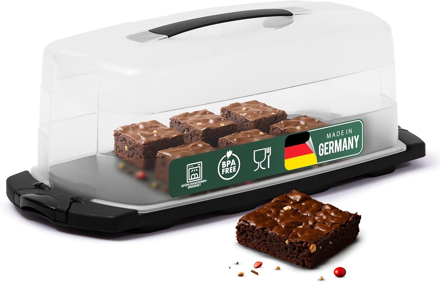 Novaliv 2x Kuchen-Transportbox (Rechteckig 39 x 17 x 14 cm), Aufbewahrungsbox mit Deckel f&uuml;r Kuchen & Torten, Tortentransportbox Tortenglocke Tortenbeh&auml;lter, Zubeh&ouml;r Box Dessert Haube Aufbewahrung 