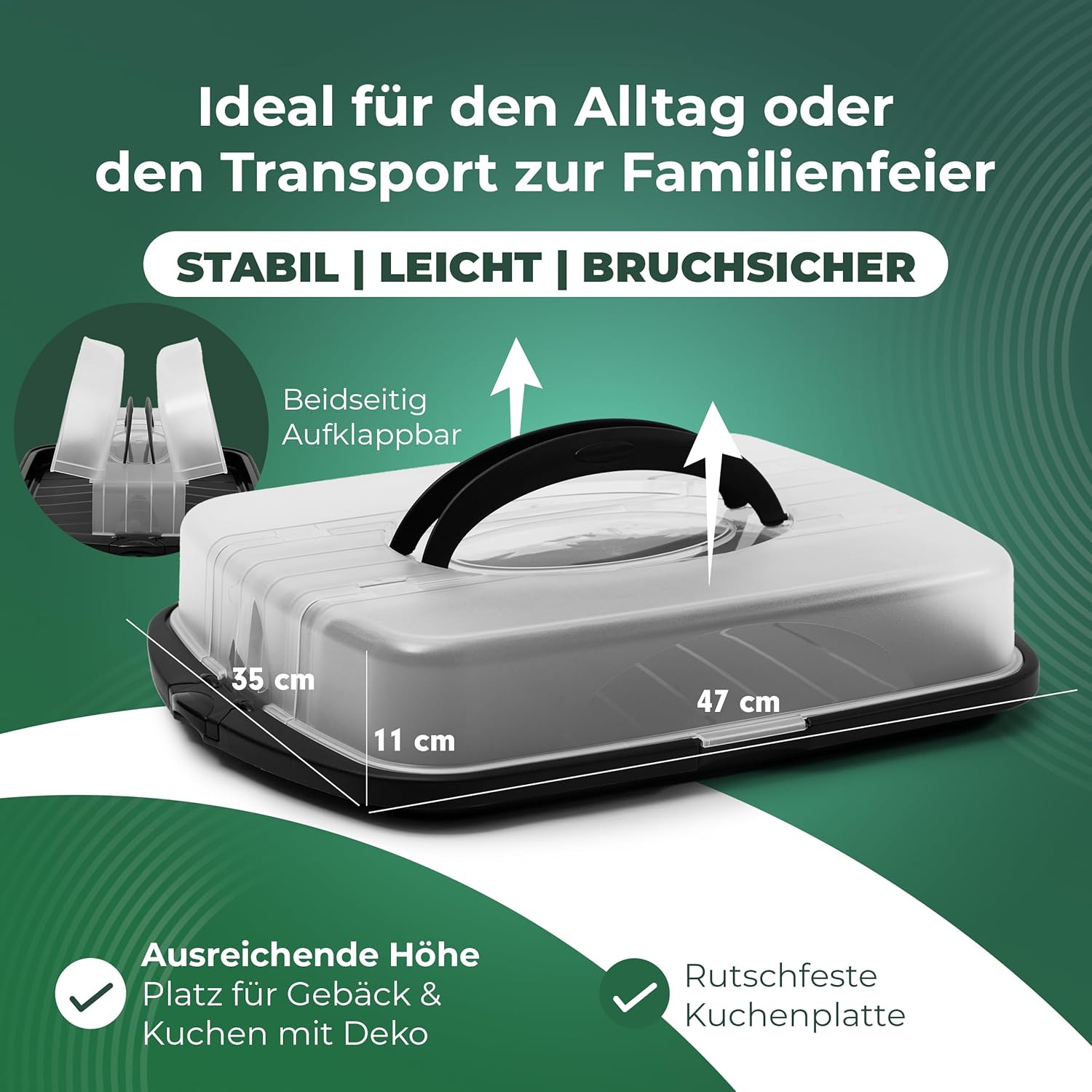 Novaliv 2x Kuchen-Transportbox XL (Rechteckig 47 x 35 x 11 cm), Aufbewahrungsbox aufklappbar, Party-Box Container Tortentransportbox Tortenbehälter Behälter, Kuchen Torten Muffins Desserts Buffet bei Marktkauf online bestellen