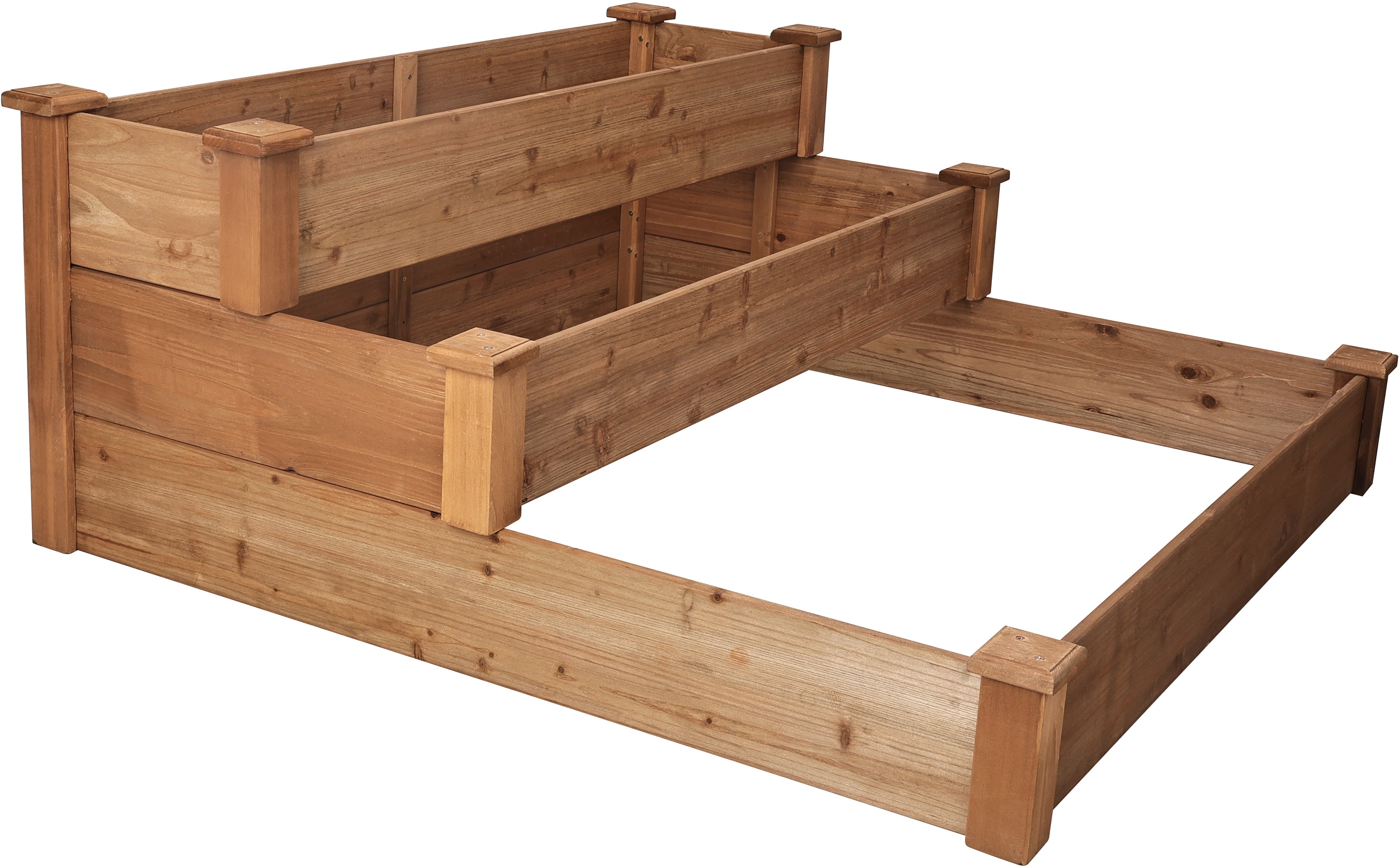 needs&wants&reg; Gro&szlig;es Hochbeet Stufenbeet 3-stufig aus Holz f&uuml;r Garten Terrasse, Pflanzbeet Pflanztreppe XL quadratisch, Etagen Blumenbeet Kr&auml;uterbeet Blumentreppe, 123,5 x 123,5 x 53 cm, braun 