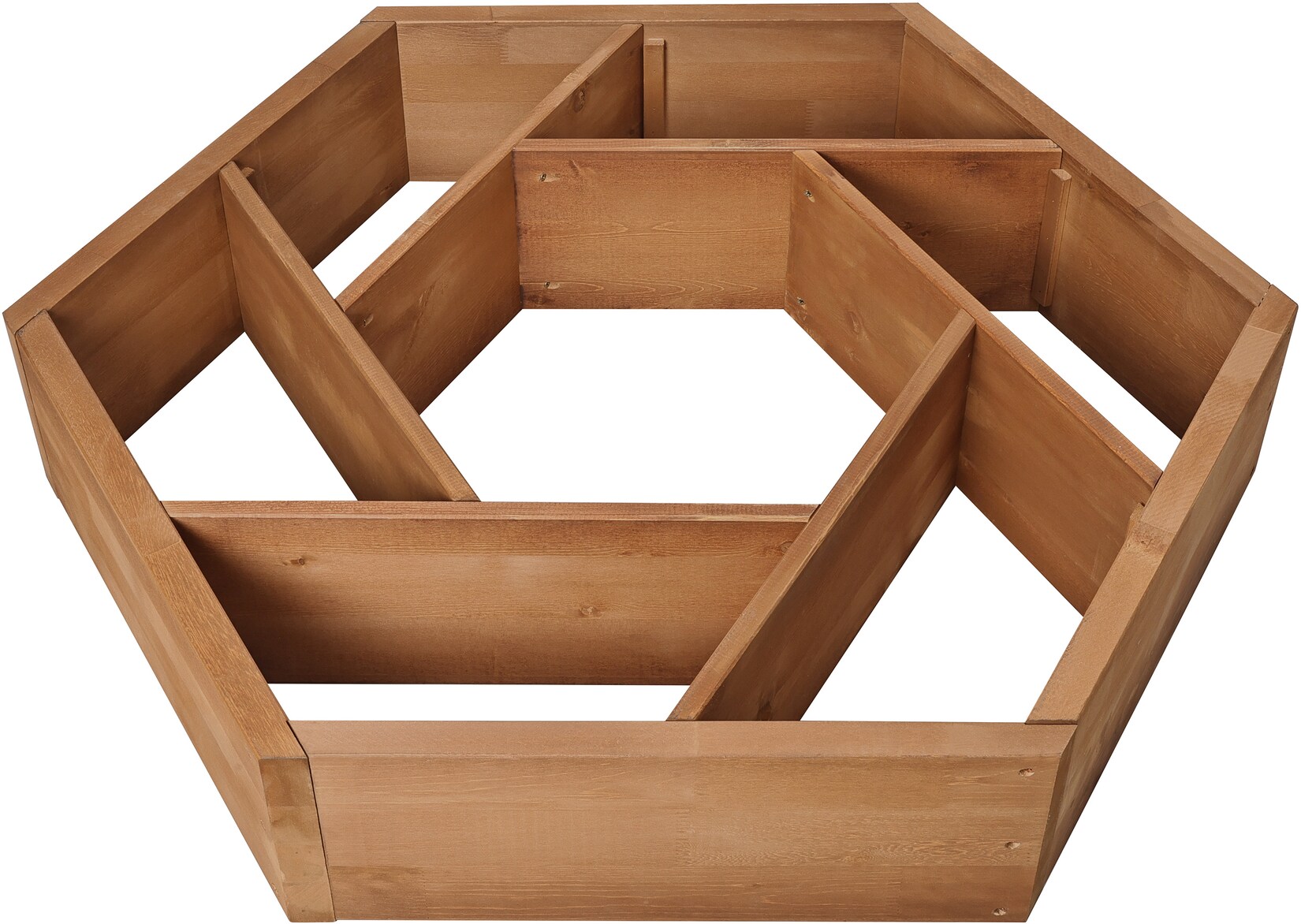 Multi Hochbeet mit 7 Pflanzkästen sechseckig aus Holz für Garten Balkon Terrasse, Kräuterbeet-Rahmen Pflanzbeet Blumenbeet niedrig, 100 x 100 x 18 cm, braun