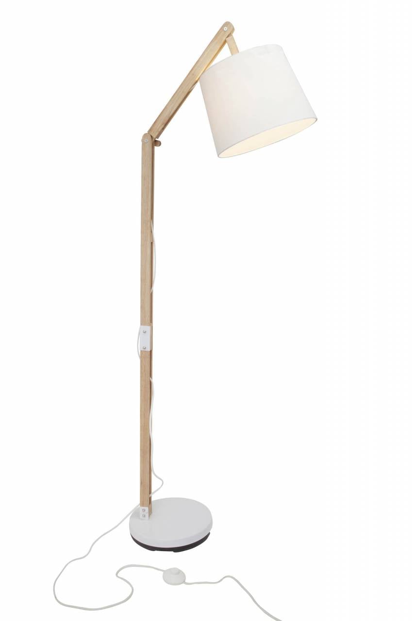BRILLIANT Lampe Carlyn Standleuchte 1flg holz hell/wei&szlig; | 1x A60, E27, 60W, geeignet f&uuml;r Normallampen (nicht enthalten) | Mit Fu&szlig;schalter 