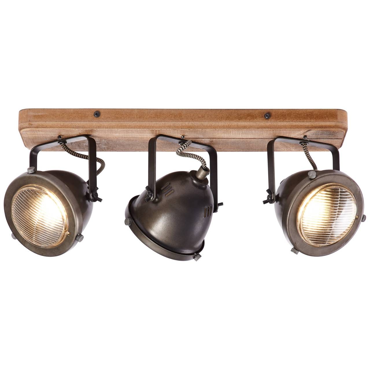 BRILLIANT Lampe Carmen Wood Spotbalken 3flg burned steel/holz | 3x PAR51, GU10, 5W, geeignet f&uuml;r Reflektorlampen (nicht enthalten) | K&ouml;pfe schwenkbar 