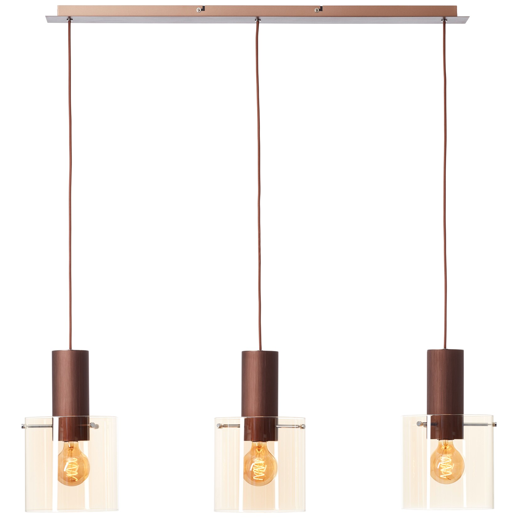BRILLIANT Pendelleuchte Petje, 90 x 20 x 120 cm, E27, Metall Glas, Kaffee Bernstein