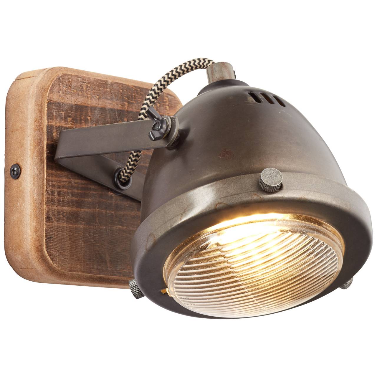 BRILLIANT Lampe Carmen Wood Wandspot burned steel/holz | 1x PAR51, GU10, 5W, geeignet f&uuml;r Reflektorlampen (nicht enthalten) | Kopf schwenkbar 