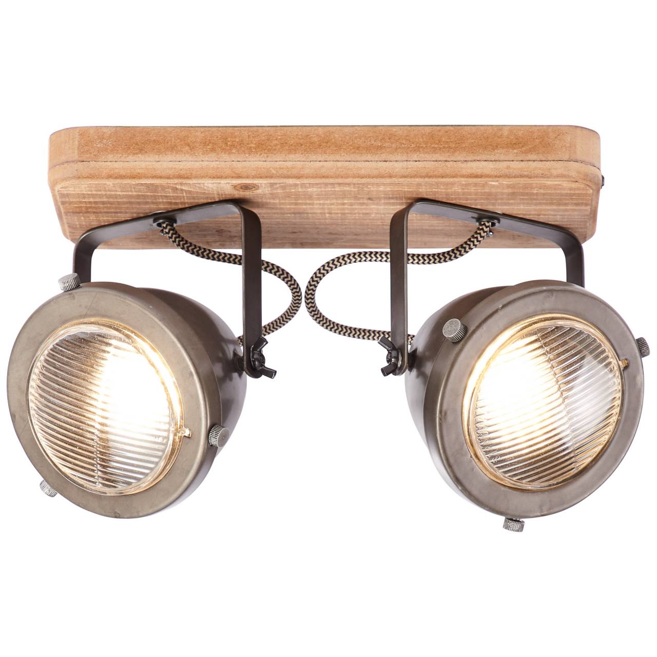 BRILLIANT Lampe Carmen Wood Spotbalken 2flg burned steel/holz | 2x PAR51, GU10, 5W, geeignet f&uuml;r Reflektorlampen (nicht enthalten) | K&ouml;pfe schwenkbar 