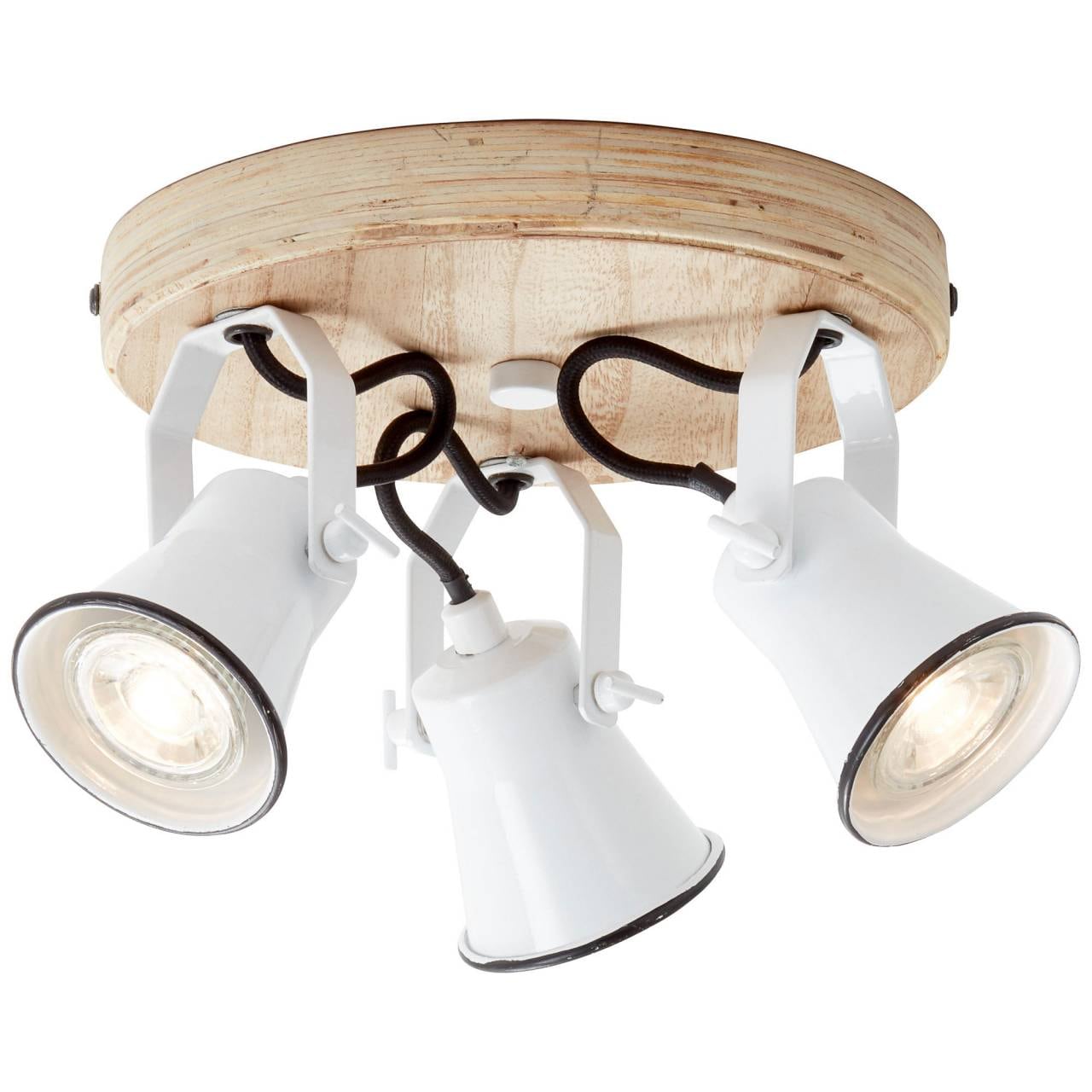 BRILLIANT Lampe Seed Spotrondell 3flg wei&szlig;/holz hell | 3x PAR51, GU10, 5W, geeignet f&uuml;r Reflektorlampen (nicht enthalten) | K&ouml;pfe schwenkbar 
