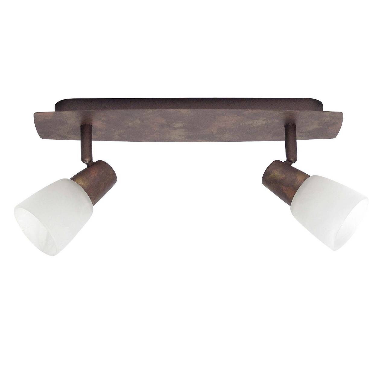 BRILLIANT Lampe Milos Spotbalken 2flg altkupfer/wei&szlig;-alabaster | 2x R50, E14, 40W, geeignet f&uuml;r Reflektorlampen (nicht enthalten) | K&ouml;pfe schwenkbar 