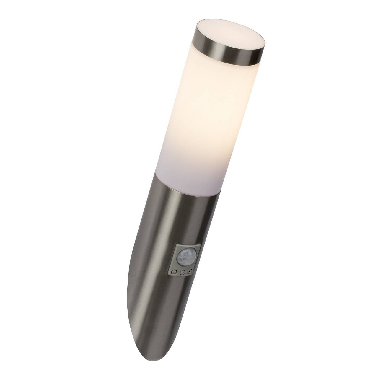 BRILLIANT Lampe Chorus Au&szlig;enwandfackel Bewegungsmelder edelstahl | 1x A60, E27, 20W, geeignet f&uuml;r Normallampen (nicht enthalten) | IP-Schutzart: 44 - spritzwassergesch&uuml;tzt 