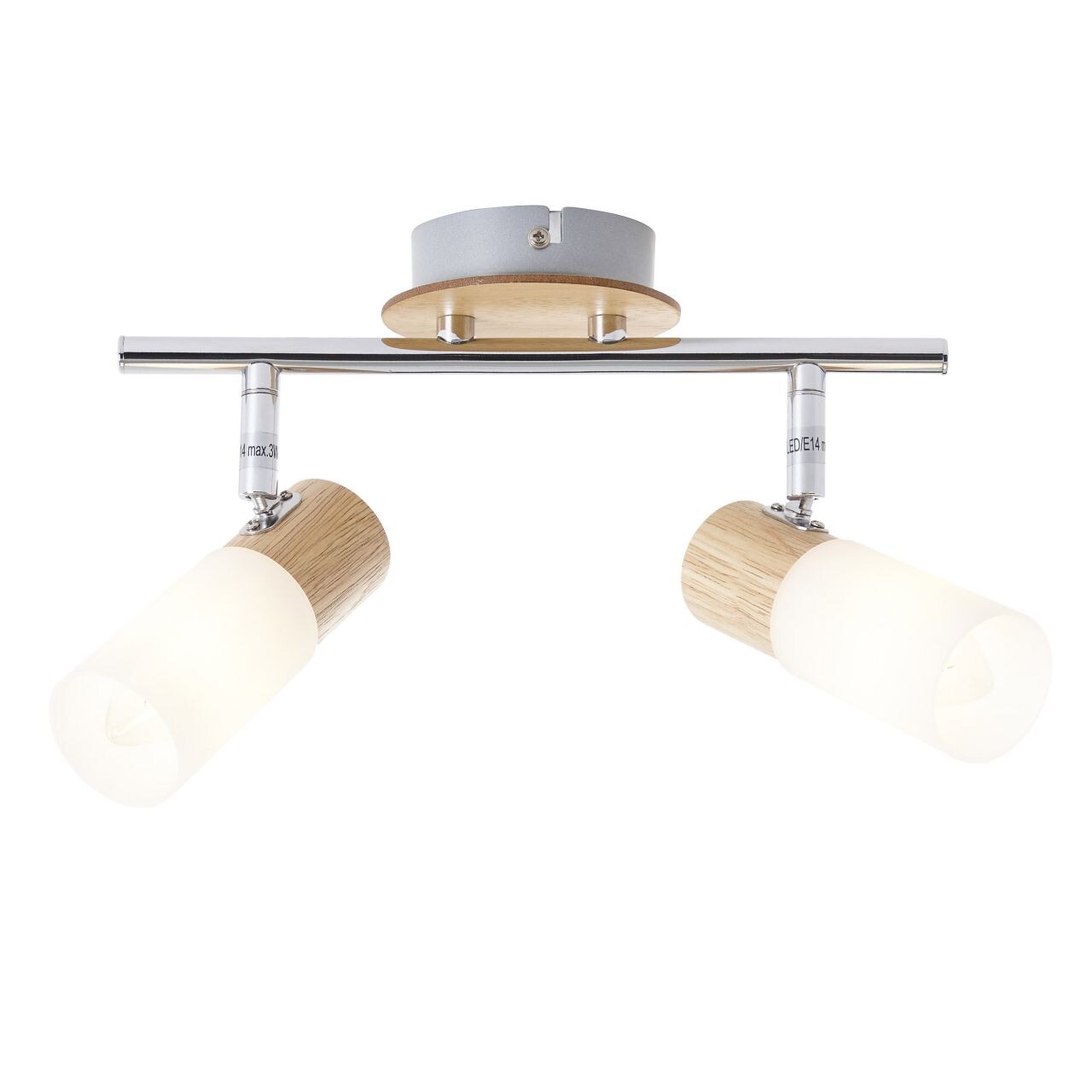 BRILLIANT Lampe Babsan Spotrohr 2flg holz hell/wei&szlig; | 2x C35, E14, 3.5W, geeignet f&uuml;r Kerzenlampen (nicht enthalten) | K&ouml;pfe schwenkbar 