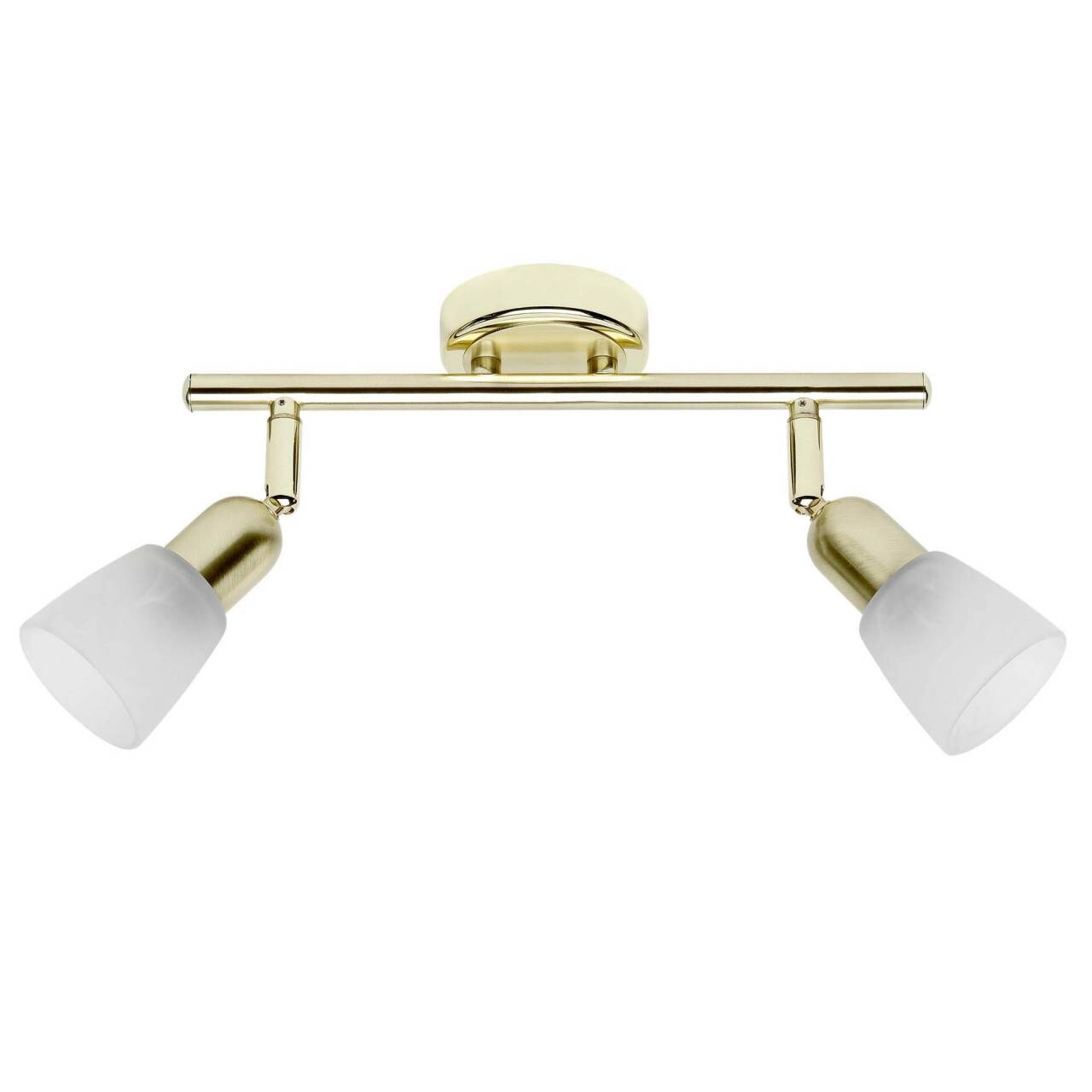 BRILLIANT Lampe Sofia Spotrohr 2flg messing/wei&szlig;-alabaster | 2x D45, E14, 40W, geeignet f&uuml;r Tropfenlampen (nicht enthalten) | K&ouml;pfe schwenkbar 