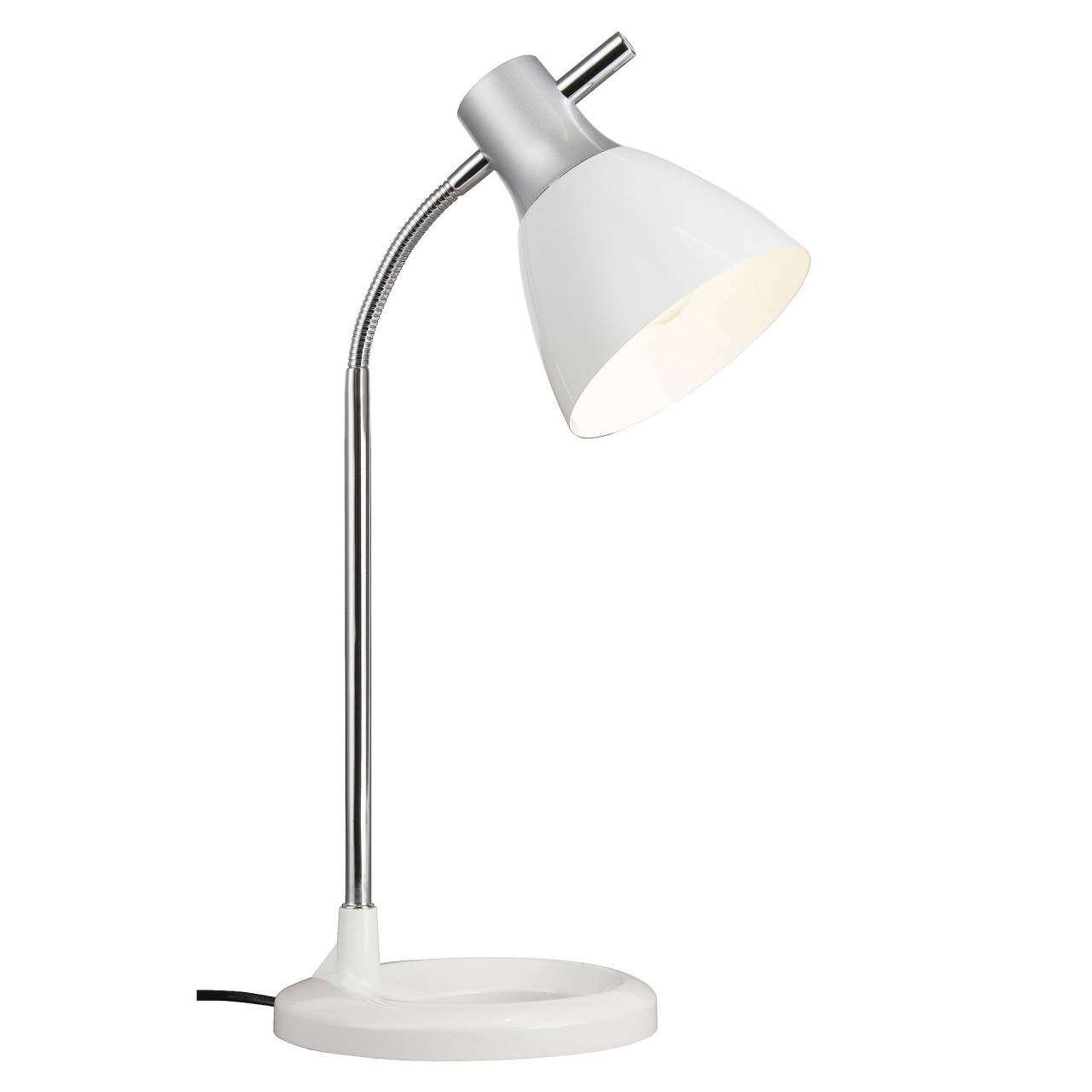 BRILLIANT Lampe Jan Tischleuchte silber/wei&szlig; | 1x A60, E27, 40W, geeignet f&uuml;r Normallampen (nicht enthalten) | Mit Druckschalter am Kopf 