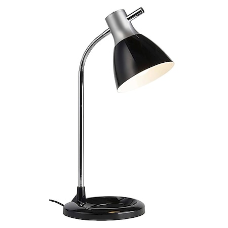 BRILLIANT Lampe Jan Tischleuchte silber/schwarz | 1x A60, E27, 40W, geeignet für Normallampen (nicht enthalten) | Mit Druckschalter am Kopf 