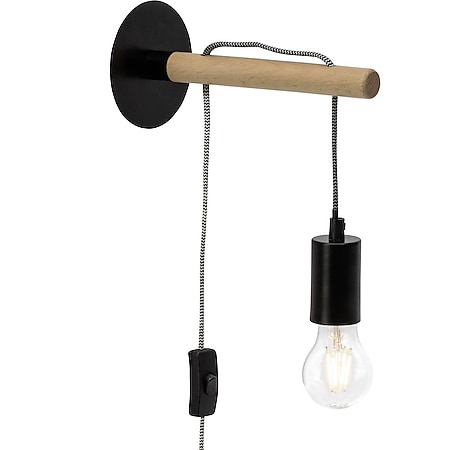 BRILLIANT Lampe Jarbo Wandleuchte Zuleitung schwarz/holzfarbend | 1x A60,  E27, 60W, geeignet für Normallampen (nicht enthalten) | Mit Zuleitung und  Schnurzwischenschalter bei Marktkauf online bestellen