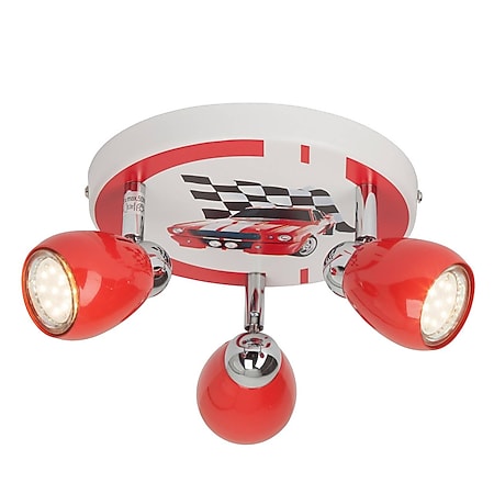 BRILLIANT Lampe Racing LED Spotrondell 3flg rot/weiß-schwarz | 3x LED-PAR51, GU10, 3W LED-Reflektorlampen inklusive, (250lm, 3000K) | Köpfe schwenkbar 