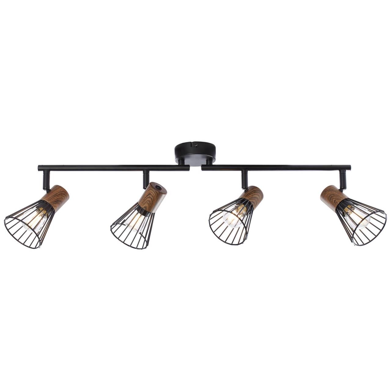 BRILLIANT Lampe Manama Spotrohr 4flg holz dunkel/schwarz matt | 4x D45, E14, 18W, geeignet f&uuml;r Tropfenlampen (nicht enthalten) | K&ouml;pfe schwenkbar / Arme schwenkbar 