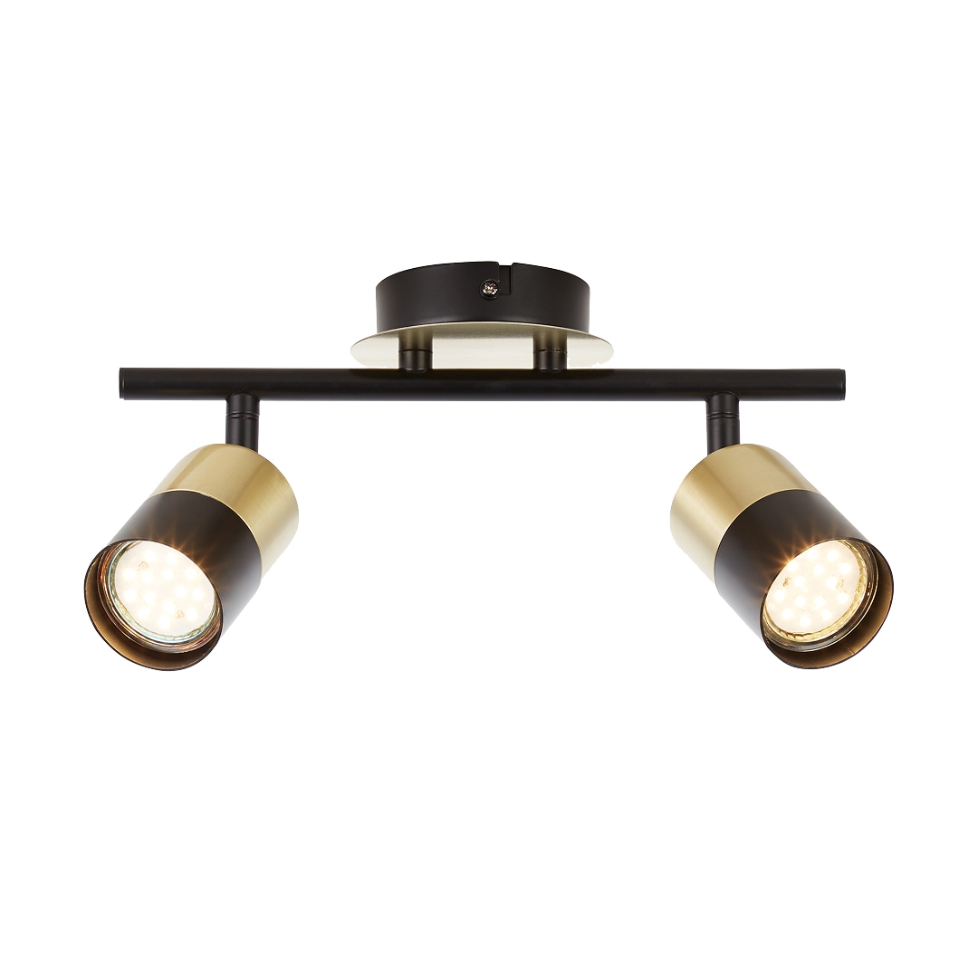 Brilliant Maribel Spotrohr 2-flammig - Geb&uuml;rstetes Messing & Schwarz | Schwenkbare K&ouml;pfe | Dimmbar | Retro-Design | F&uuml;r Decken- & Wandmontage 