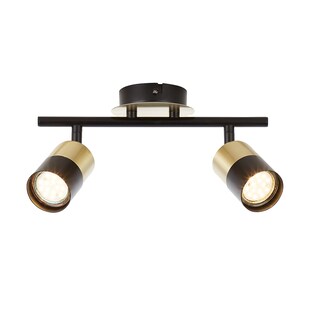 Brilliant Maribel Spotrohr 2-flammig – Gebürstetes Messing & Schwarz | Schwenkbare Köpfe | Dimmbar | Retro-Design | Für Decken- & Wandmontage 