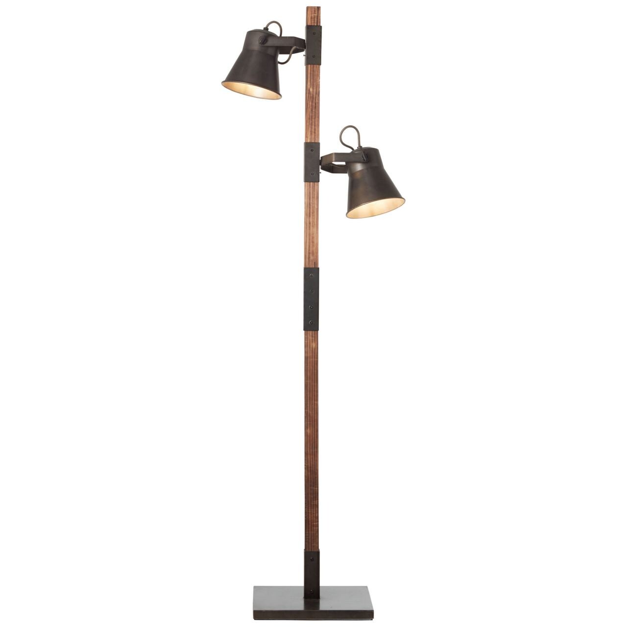 BRILLIANT Lampe Plow Standleuchte 2flg schwarz stahl/holz | 2x A60, E27, 10W, geeignet f&uuml;r Normallampen (nicht enthalten) | Mit Fu&szlig;schalter 