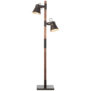 BRILLIANT Lampe Plow Standleuchte 2flg schwarz stahl/holz | 2x A60, E27, 10W, geeignet für Normallampen (nicht enthalten) | Mit Fußschalter 