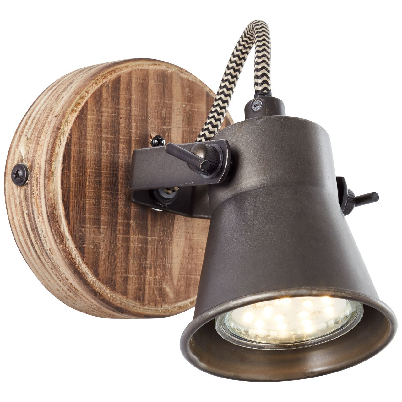 BRILLIANT Lampe Seed Wandspot schwarz stahl/holz hell | 1x PAR51, GU10, 5W, geeignet f&uuml;r Reflektorlampen (nicht enthalten) | K&ouml;pfe schwenkbar 