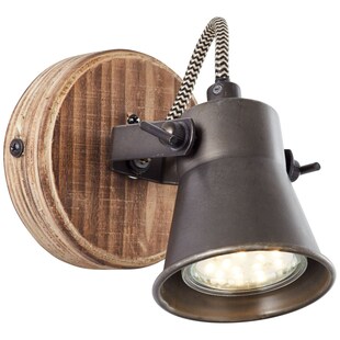 BRILLIANT Lampe Seed Wandspot schwarz stahl/holz hell | 1x PAR51, GU10, 5W, geeignet für Reflektorlampen (nicht enthalten) | Köpfe schwenkbar 
