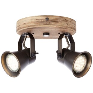 BRILLIANT Lampe Seed Spotrondell 2flg schwarz stahl/holz hell | 2x PAR51, GU10, 5W, geeignet für Reflektorlampen (nicht enthalten) | Köpfe schwenkbar 