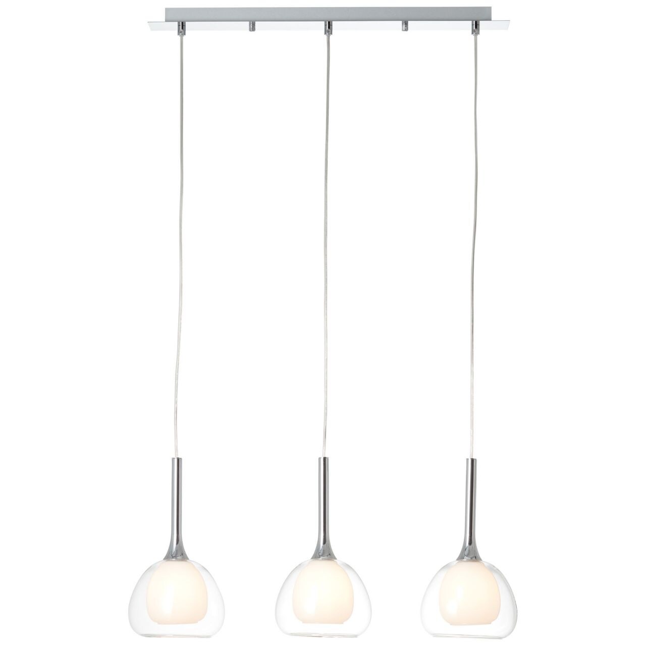 BRILLIANT Lampe Hadan Pendelleuchte 3flg chrom/wei&szlig;-transparent | 3x D45, E14, 40W, geeignet f&uuml;r Tropfenlampen (nicht enthalten) | In der H&ouml;he einstellbar / Kabel k&uuml;rzbar 