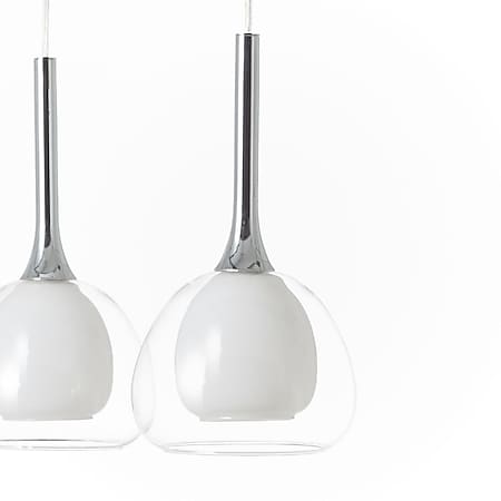 BRILLIANT Lampe Hadan Pendelleuchte 3flg chrom/weiß-transparent | 3x D45,  E14, 40W, geeignet für Tropfenlampen (nicht enthalten) | In der Höhe  einstellbar / Kabel kürzbar bei Marktkauf online bestellen