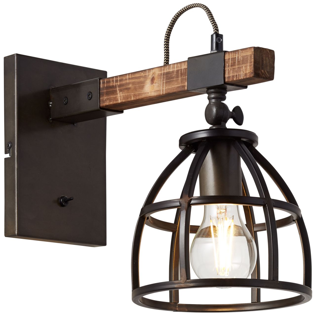BRILLIANT Lampe Matrix Wood Wandleuchte h&auml;ngend schwarz stahl/holz | 1x A60, E27, 60W, geeignet f&uuml;r Normallampen (nicht enthalten) | Mit Kippschalter - Bild 1