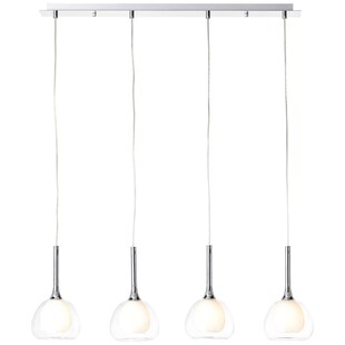 BRILLIANT Lampe Hadan Pendelleuchte 4flg chrom/weiß-transparent | 4x D45, E14, 40W, geeignet für Tropfenlampen (nicht enthalten) | In der Höhe einstellbar / Kabel kürzbar 