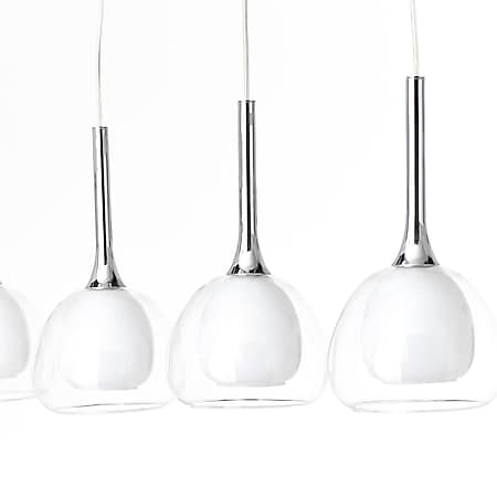 BRILLIANT Lampe Hadan Pendelleuchte 4flg chrom/weiß-transparent | 4x D45,  E14, 40W, geeignet für Tropfenlampen (nicht enthalten) | In der Höhe  einstellbar / Kabel kürzbar bei Marktkauf online bestellen