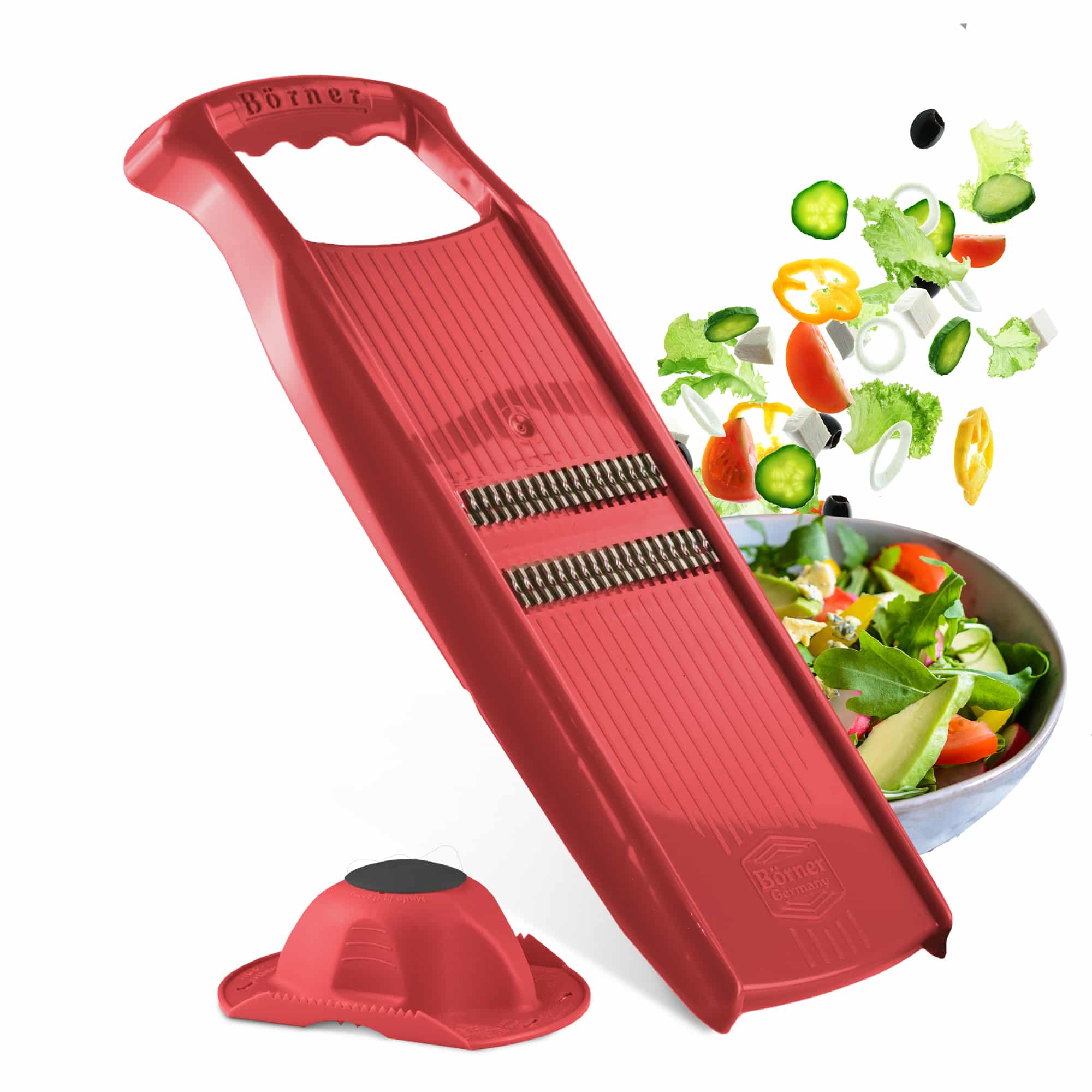 B&ouml;rner Original Roko Powerline - Gem&uuml;se- und Obstschneider f&uuml;r feine Streifen Juliennestreifen Set mit Fruchthalter 