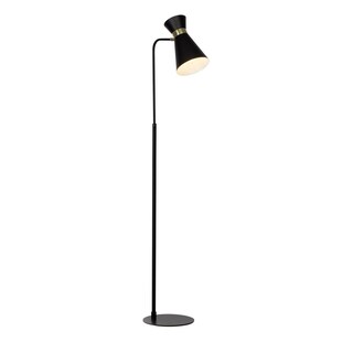 BRILLIANT Lampe Goldy Standleuchte 1flg schwarz-matt/gold | 1x A60, E27, 28W, g.f. Normallampen n. ent. | Für LED-Leuchtmittel geeignet | Mit Fußschalter 