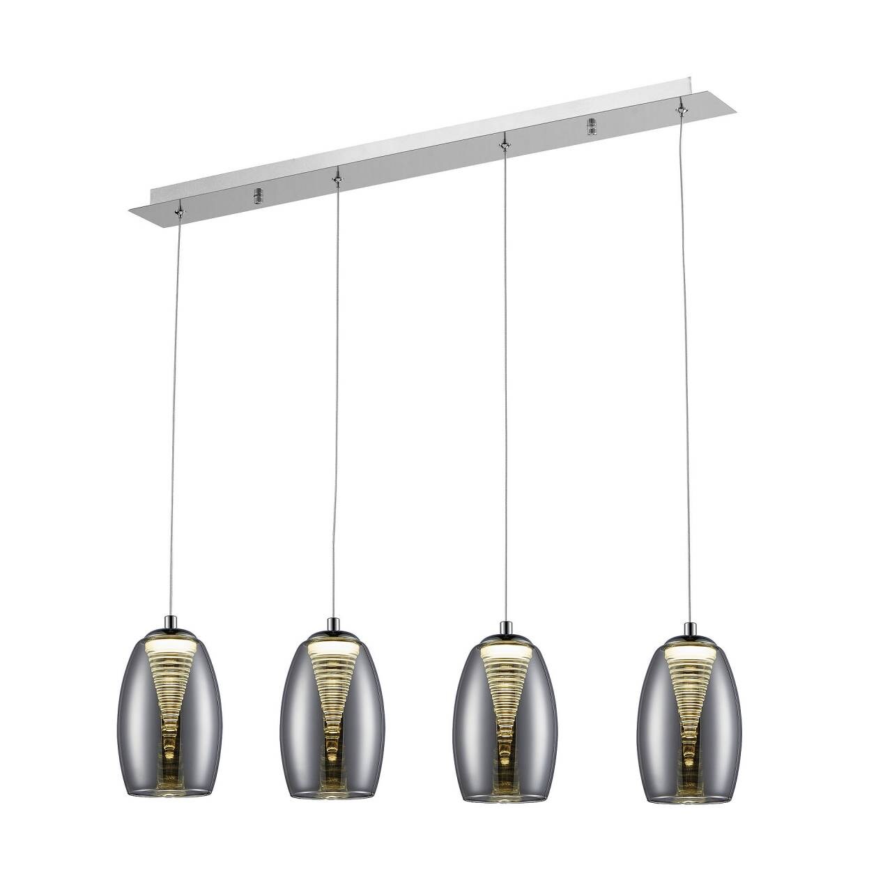BRILLIANT Lampe Metropolis LED Pendelleuchte 4flg chrom/rauchglas easyDim 4x 5W LED integriert COB, 500lm, 3000K In der Höhe einstellbar / Kabel kürzbar EasyDim: dimmbar mit herkömmlichen Lichts