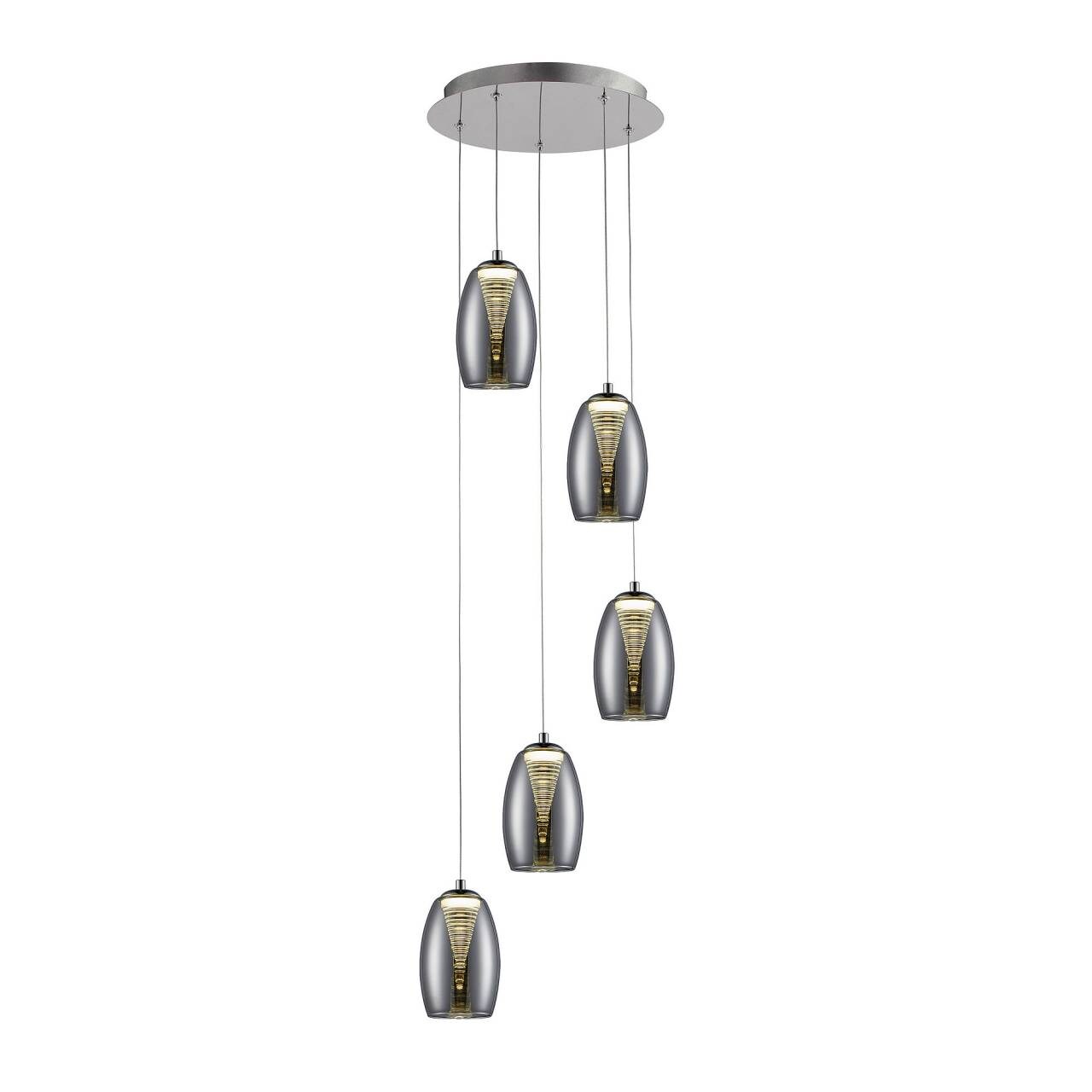 BRILLIANT Lampe Metropolis LED Pendelleuchte 5flg chrom/rauchglas easyDim 5x 5W LED integriert COB, 500lm, 3000K In der Höhe einstellbar / Kabel kürzbar EasyDim: dimmbar mit herkömmlichen Lichts