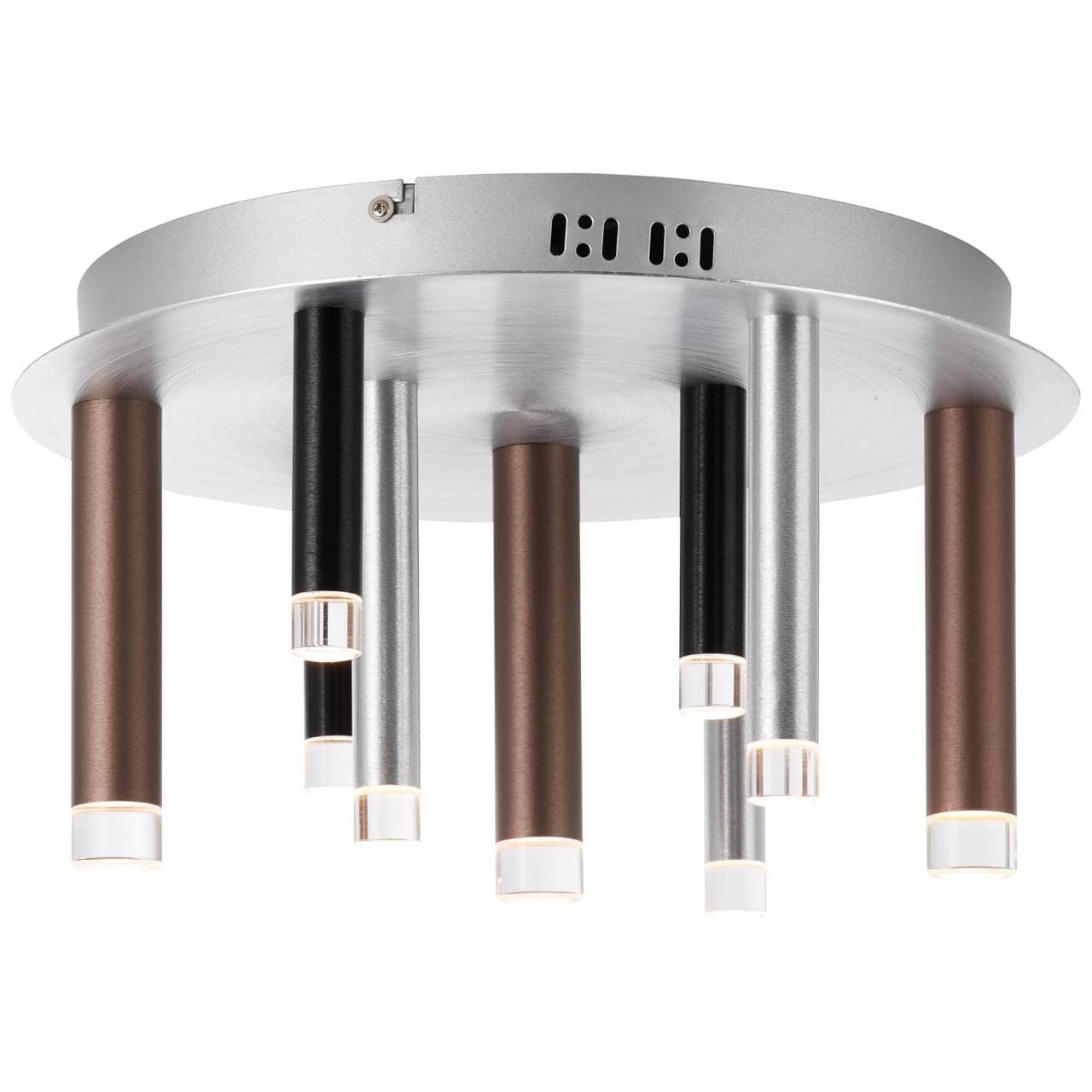 BRILLIANT Lampe Cembalo LED Deckenleuchte 9flg alu/schwarz/braun | 9x 4W LED integriert, 300lm, 3000K | In 3 Stufen &uuml;ber Wandschalter dimmbar | Energiesparend und langlebig durch LED-Einsatz 