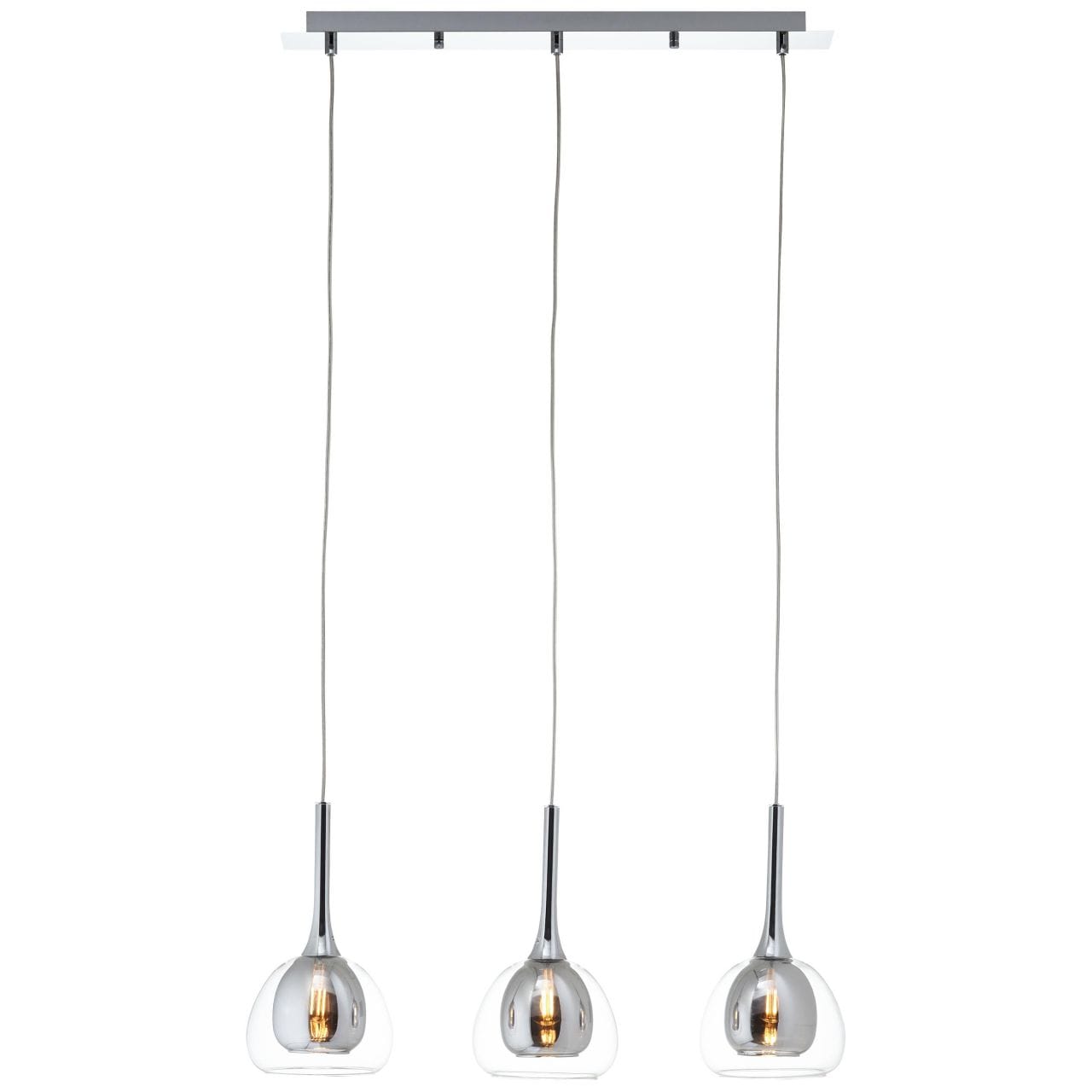 BRILLIANT Lampe Hadan Pendelleuchte 3flg rauch/transparent/chrome | 3x D45, E14, 40W, geeignet f&uuml;r Tropfenlampen nicht enthalten | In der H&ouml;he einstellbar / Kabel k&uuml;rzbar | F&uuml;r LED-Leuchtmittel geeign 