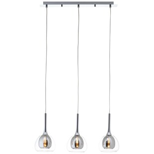 BRILLIANT Lampe Hadan Pendelleuchte 3flg rauch/transparent/chrome | 3x D45, E14, 40W, geeignet für Tropfenlampen nicht enthalten | In der Höhe einstellbar / Kabel kürzbar | Für LED-Leuchtmittel geeign 