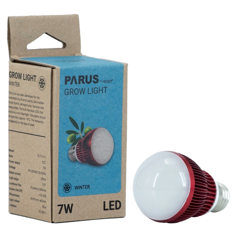 Parus by Venso GrowLight Winter E27 LED Pflanzenlampe 7W 120&deg;, Venso Ecosolutions Vollspektrum LED &Uuml;berwinterungslampe Pflanzenlampe LED Vollspektrum, LED Birne, Vollspektrum E27 Pflanzenlampe Birne 