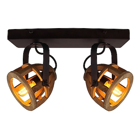 BRILLIANT Lampe Matrix Wood Spotbalken 2flg. schwarz/natur | 2x D45, E14, 40W, geeignet für Tropfenlampen nicht enthalten | Köpfe schwenkbar | Für LED-Leuchtmittel geeignet 