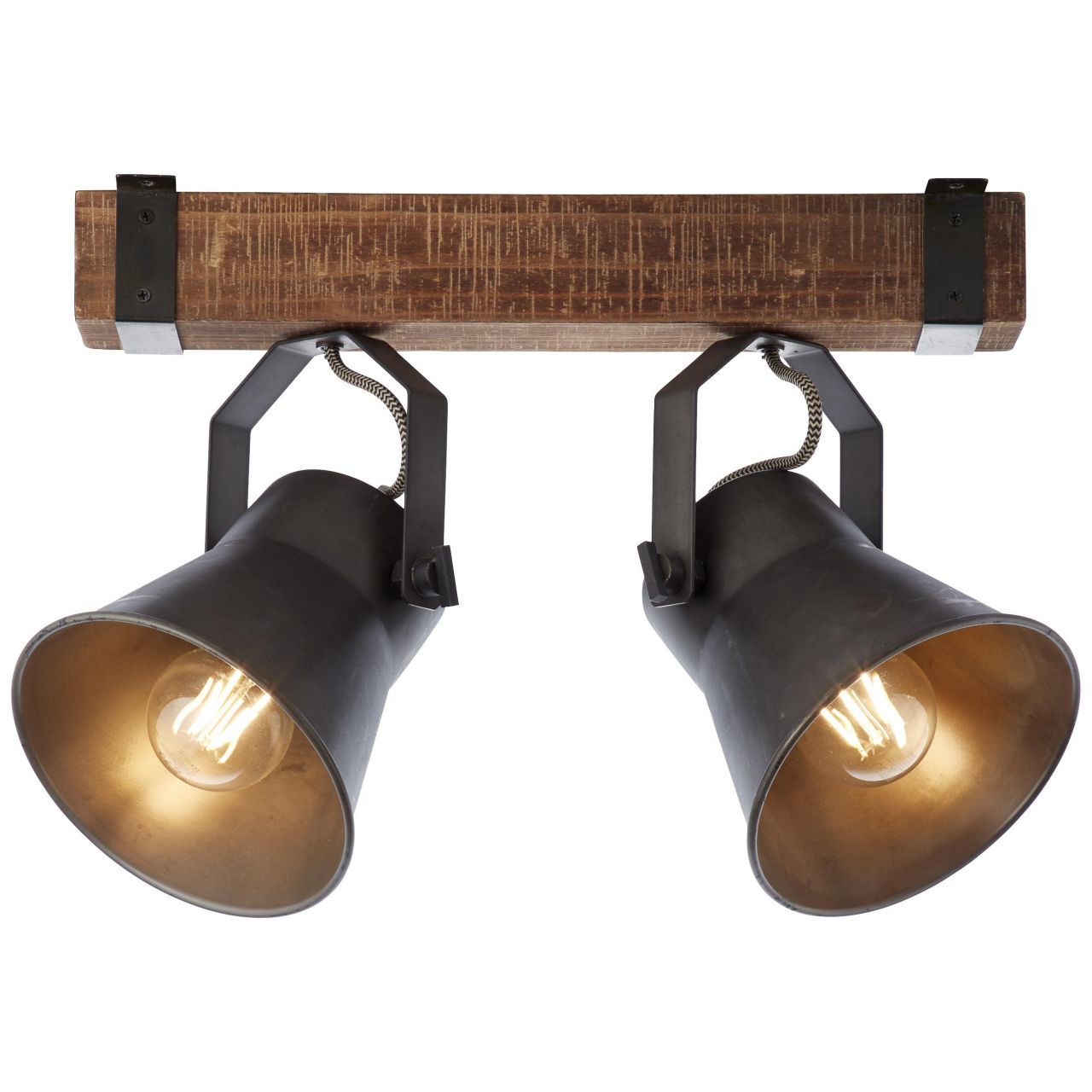 BRILLIANT Lampe, Decca Spotbalken 2flg schwarz stahl, 2x A60, E27, 10W, Holz aus nachhaltiger Waldwirtschaft (FSC) 
