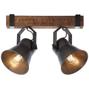 BRILLIANT Lampe, Decca Spotbalken 2flg schwarz stahl, 2x A60, E27, 10W, Holz aus nachhaltiger Waldwirtschaft (FSC) 