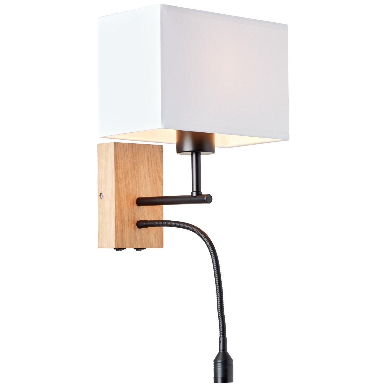 BRILLIANT Lampe, Rayan LED Wandleuchte mit Lesearm eiche ge&ouml;lt/wei&szlig;, 1x A60, E27, 25W geeignet f&uuml;r Normallampen, Holz aus nachhaltiger Waldwirtschaft (FSC) 
