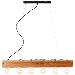 BRILLIANT Lampe, Calandra Pendelleuchte 6flg schwarz/holzfarbend, 6x A60, E27, 42W, Holz aus nachhaltiger Waldwirtschaft (FSC) 