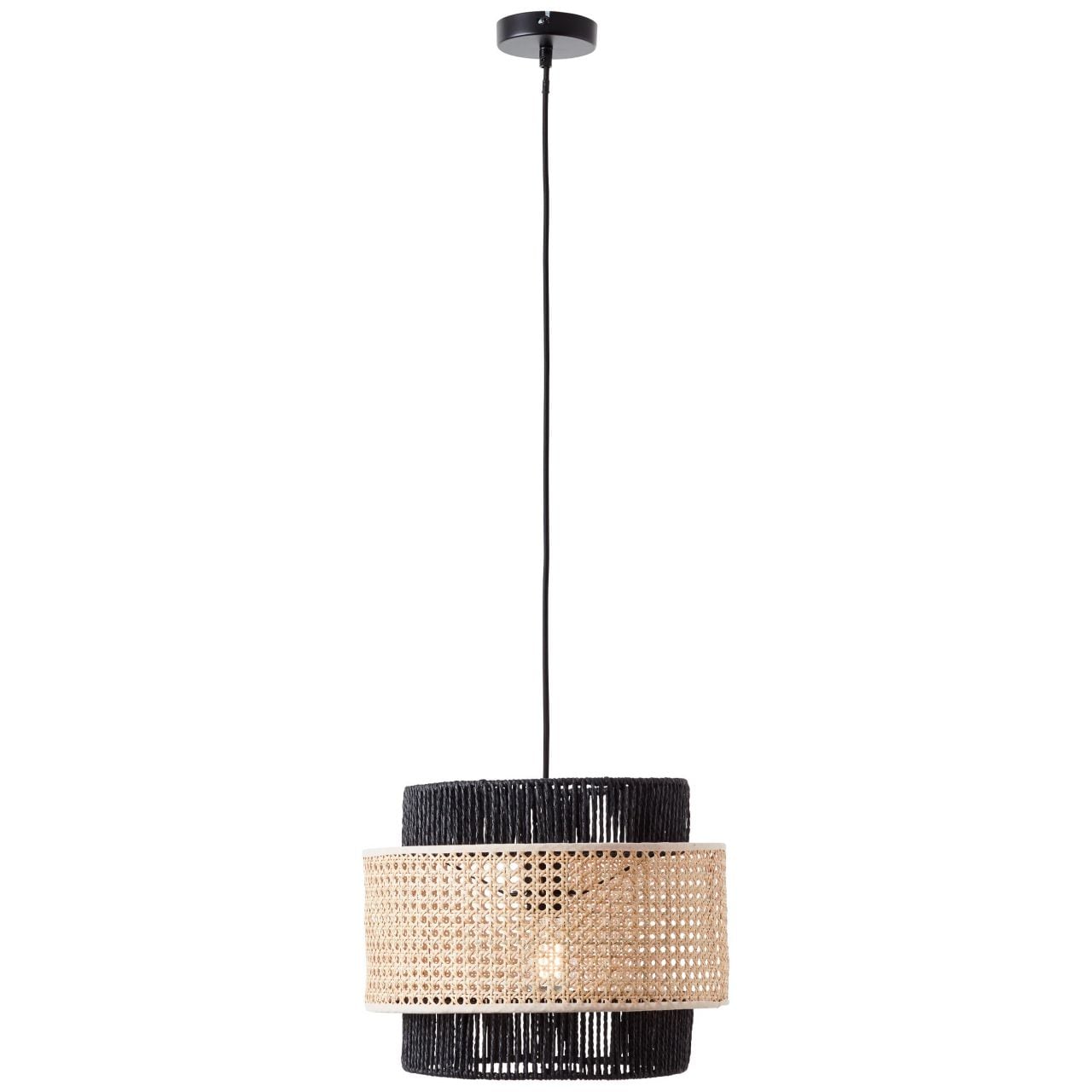 BRILLIANT Lampe, Arles Pendelleuchte 35cm schwarzmatt/rattan, 1x A60, E27, 40W, Kabel k&uuml;rzbar / in der H&ouml;he einstellbar 