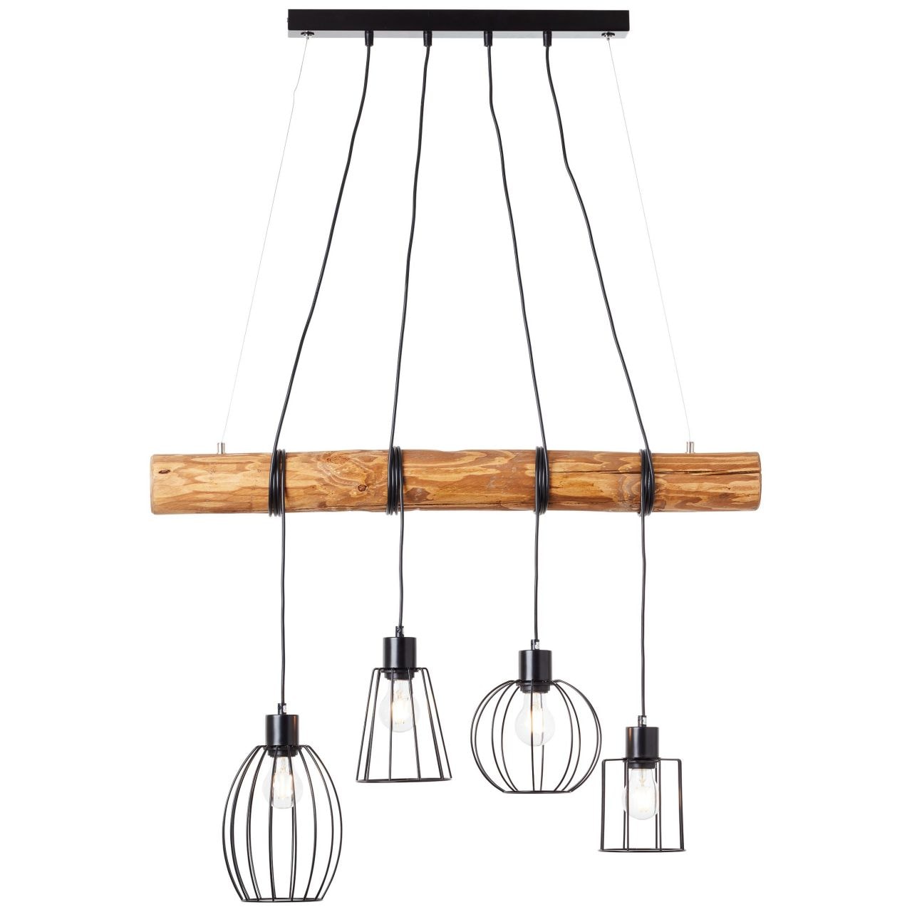 BRILLIANT Lampe, Keyla Pendelleuchte 4flg schwarz/holzfarbend, 4x A60, E27, 25W, Holz aus nachhaltiger Waldwirtschaft (FSC) 