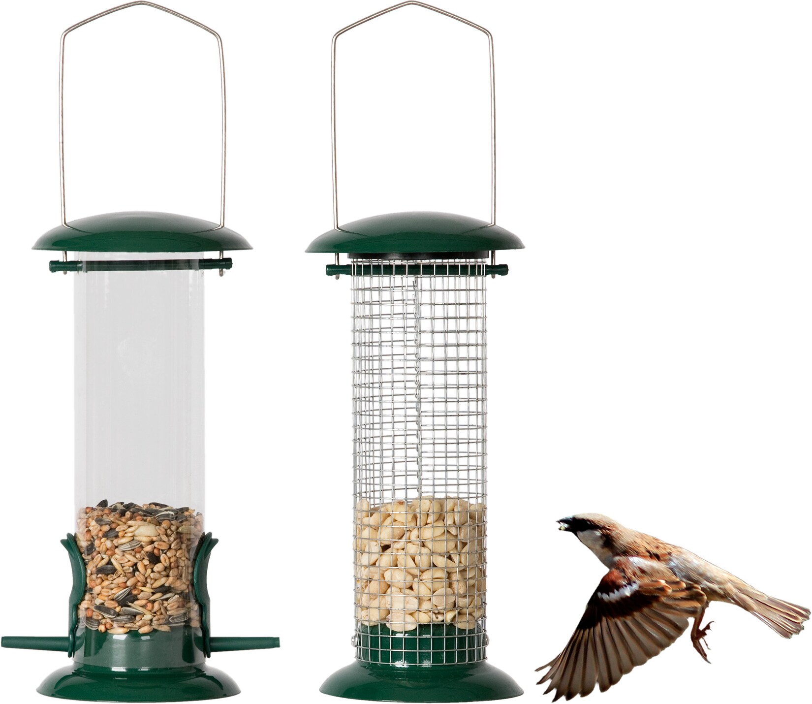 needs&wants 2er Set: Vogelfutterspender zum Aufhängen Metall Edelstahl Kunststoff, Vogelfutterstation klein Futterstation Vögel Wildvögel