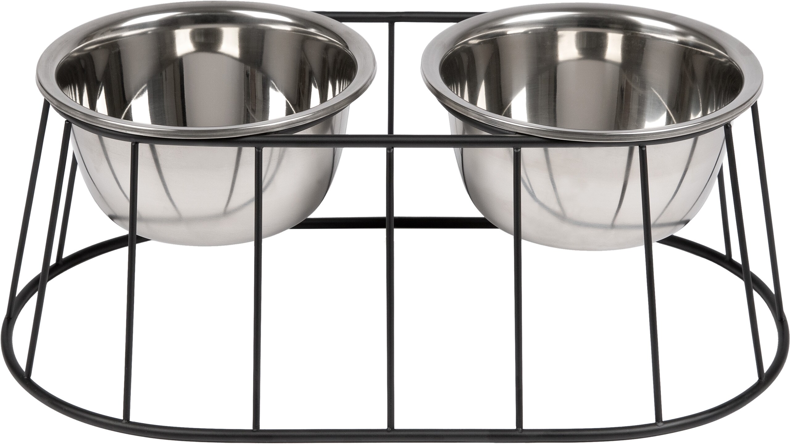 WONDERMAKE&reg; Design Hundenapf erh&ouml;ht f&uuml;r mittelgro&szlig;e / gro&szlig;e Hunde mit St&auml;nder, Futternapf Hund Futterstation rutschfest aus Edelstahl, Fressnapf 2er Set 2 N&auml;pfe doppelt, 47x26,5x17 cm, silber schwarz 